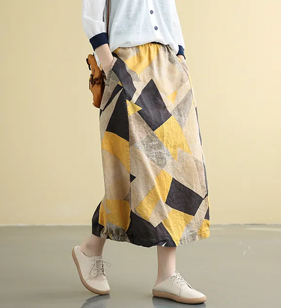 Printed Casual Cotton Linen loose fitting Women's Skirts DZA2007222