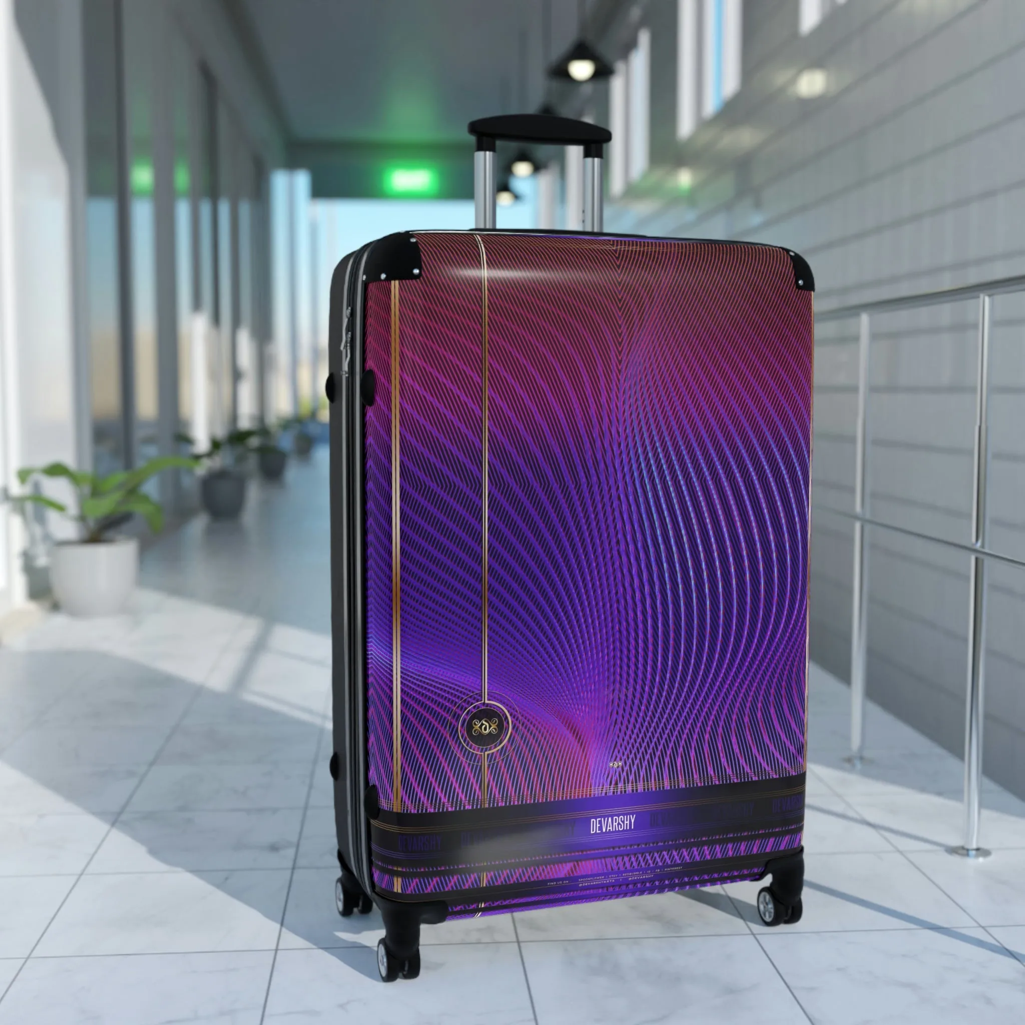 Purple Nazca Lines Suitcase Carry-on Suitcase Stripes Travel Luggage Violet Hard Shell Suitcase in 3 Sizes | 11371B