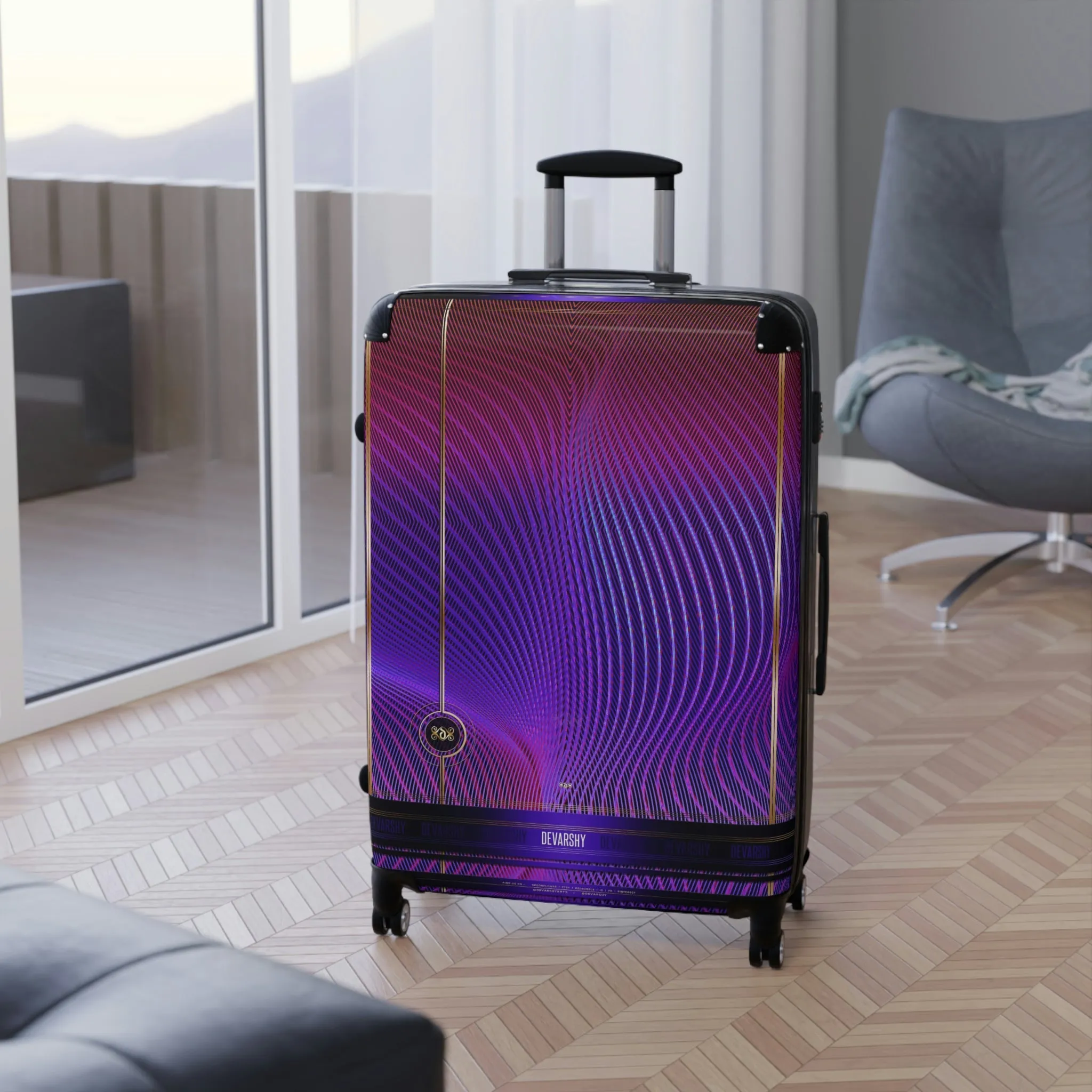 Purple Nazca Lines Suitcase Carry-on Suitcase Stripes Travel Luggage Violet Hard Shell Suitcase in 3 Sizes | 11371B