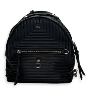 Quilted Backpack Black in Calfskin, Silver hardware