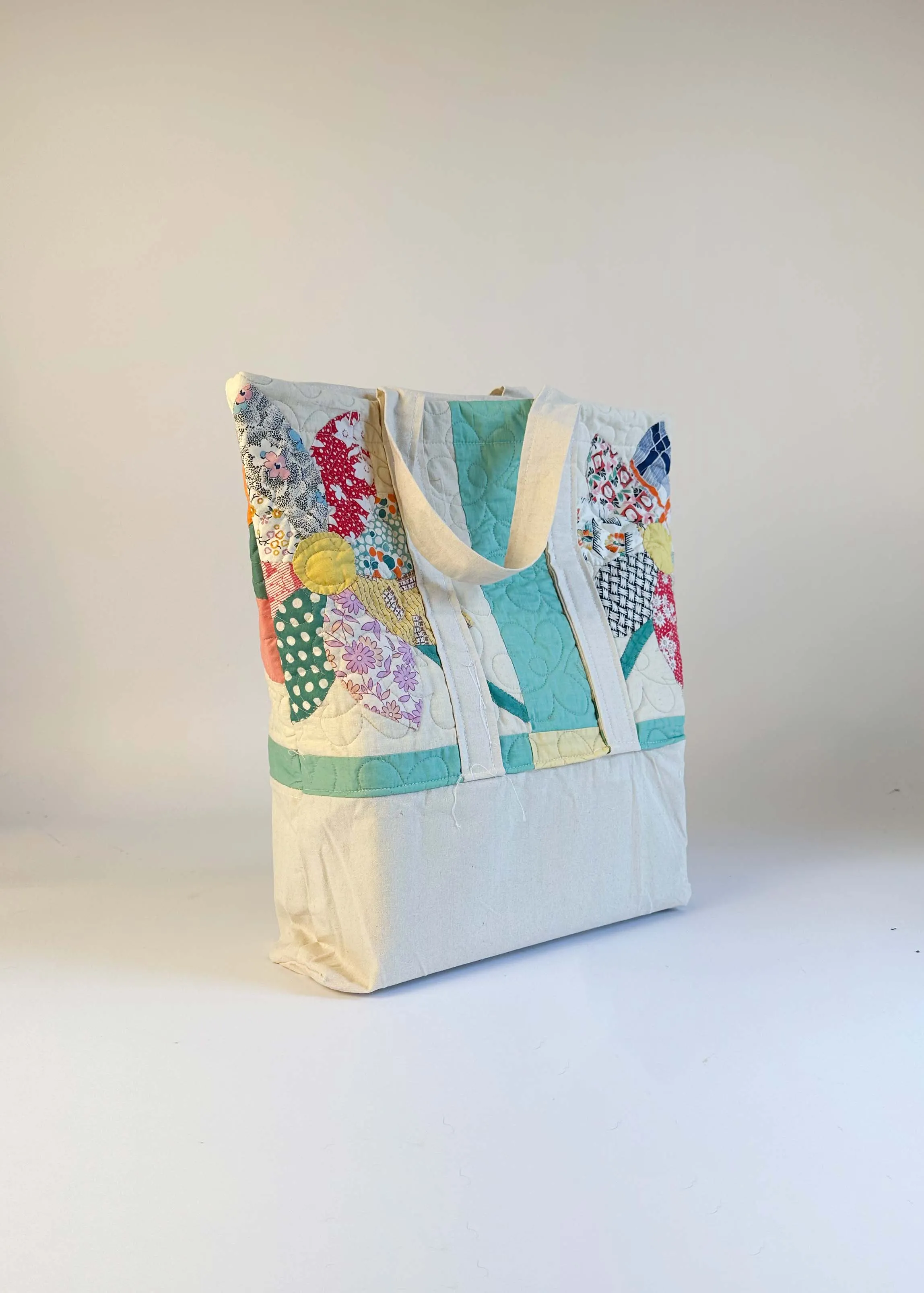 Rainbow Flower Recycled Quilt Canvas Bag