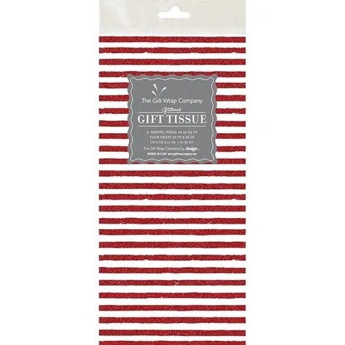 Red/White Stripe Glittered Tissue Paper (4 sheets)