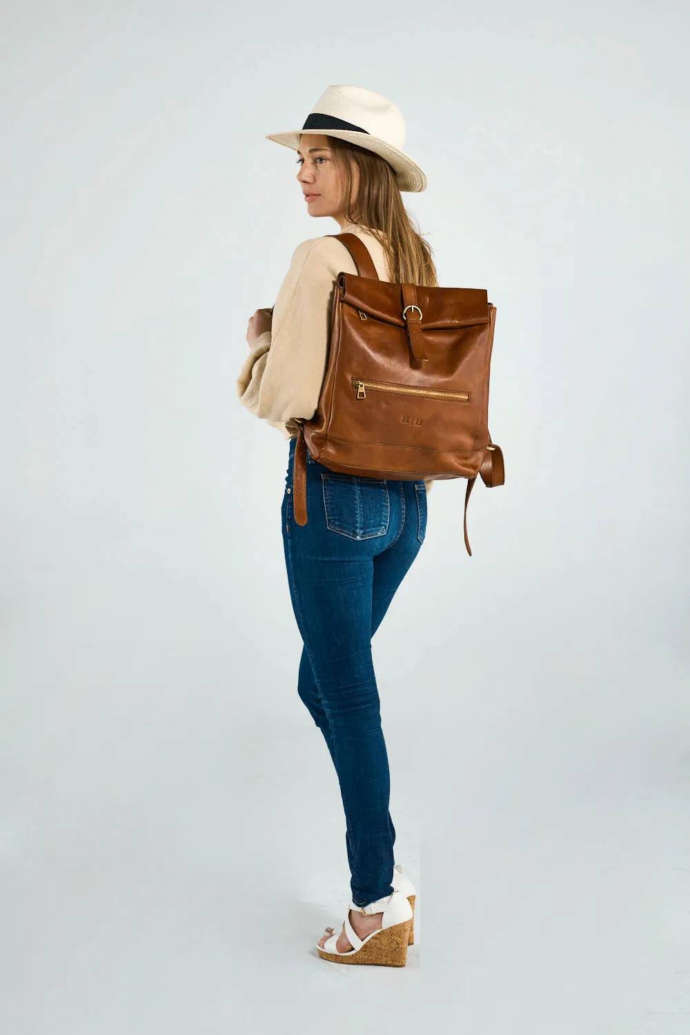 Reinald Roll Top Backpack Cognac