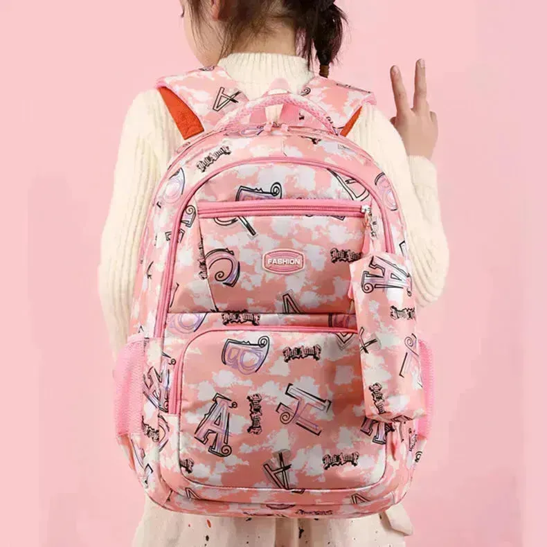 School Bag New Letter Print Backpack With Pencil Case Fashion Sweet Primary  Schoolbag For Girls Boys