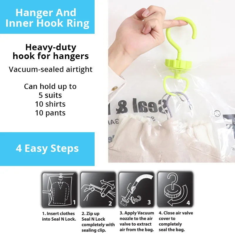 Seal & Lock Clothes Hanger Vacuum Storage Bag - 1 Pc