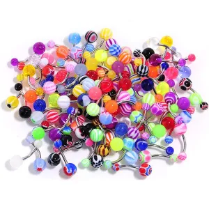 Set of 50 -14G Belly Button Navel Rings Mix Color Stainless Barbell