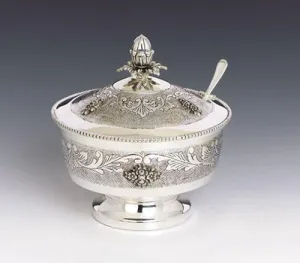 Silver Honey Dish - Ornate with Spoon