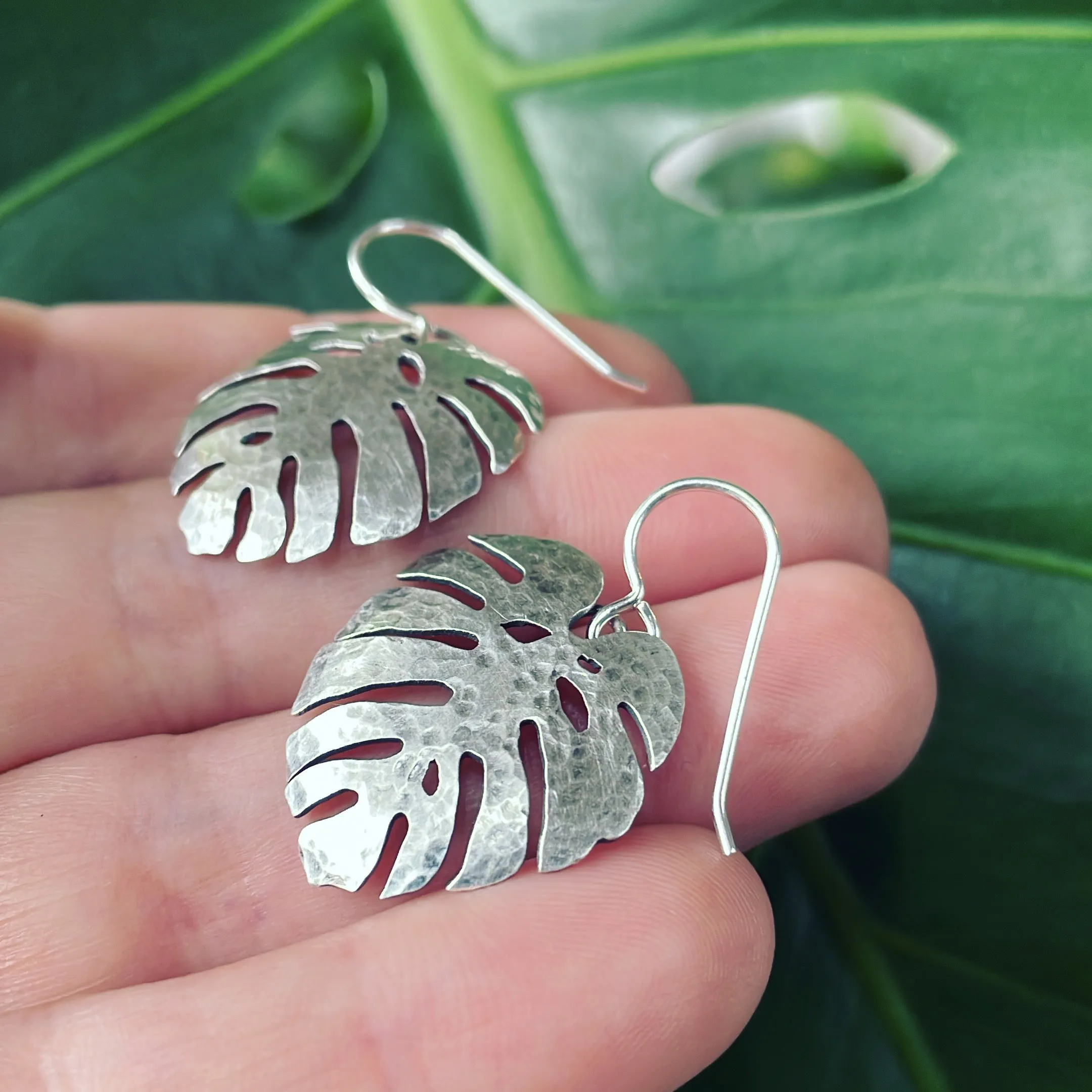 Sterling Silver Monstera Leaf Earrings