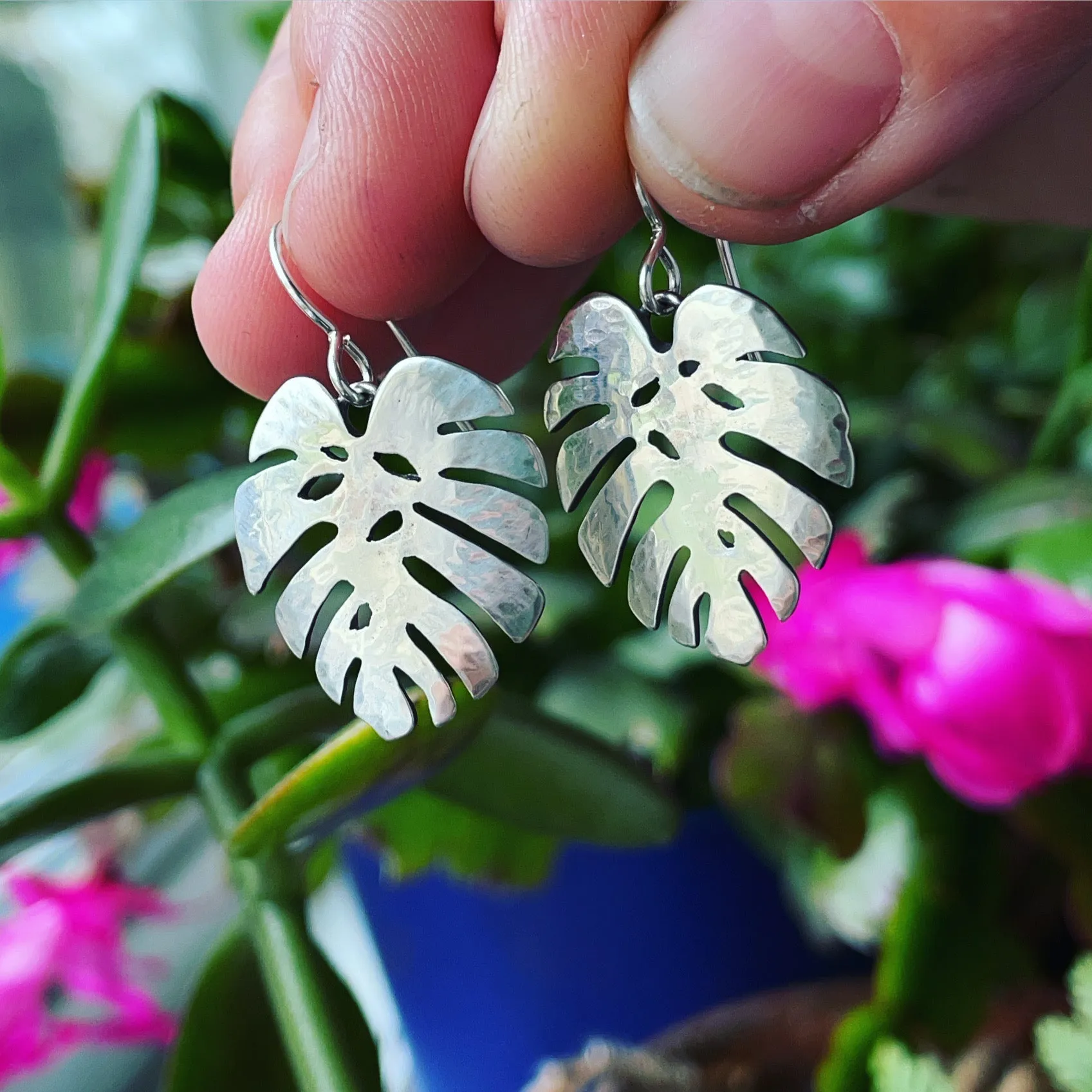 Sterling Silver Monstera Leaf Earrings