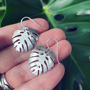 Sterling Silver Monstera Leaf Earrings