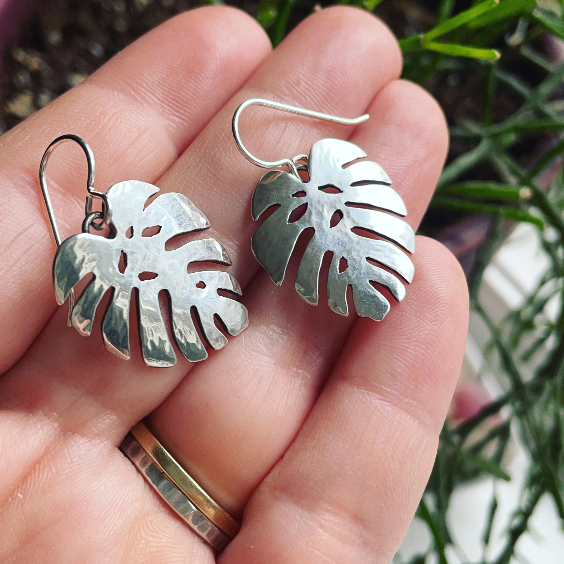 Sterling Silver Monstera Leaf Earrings