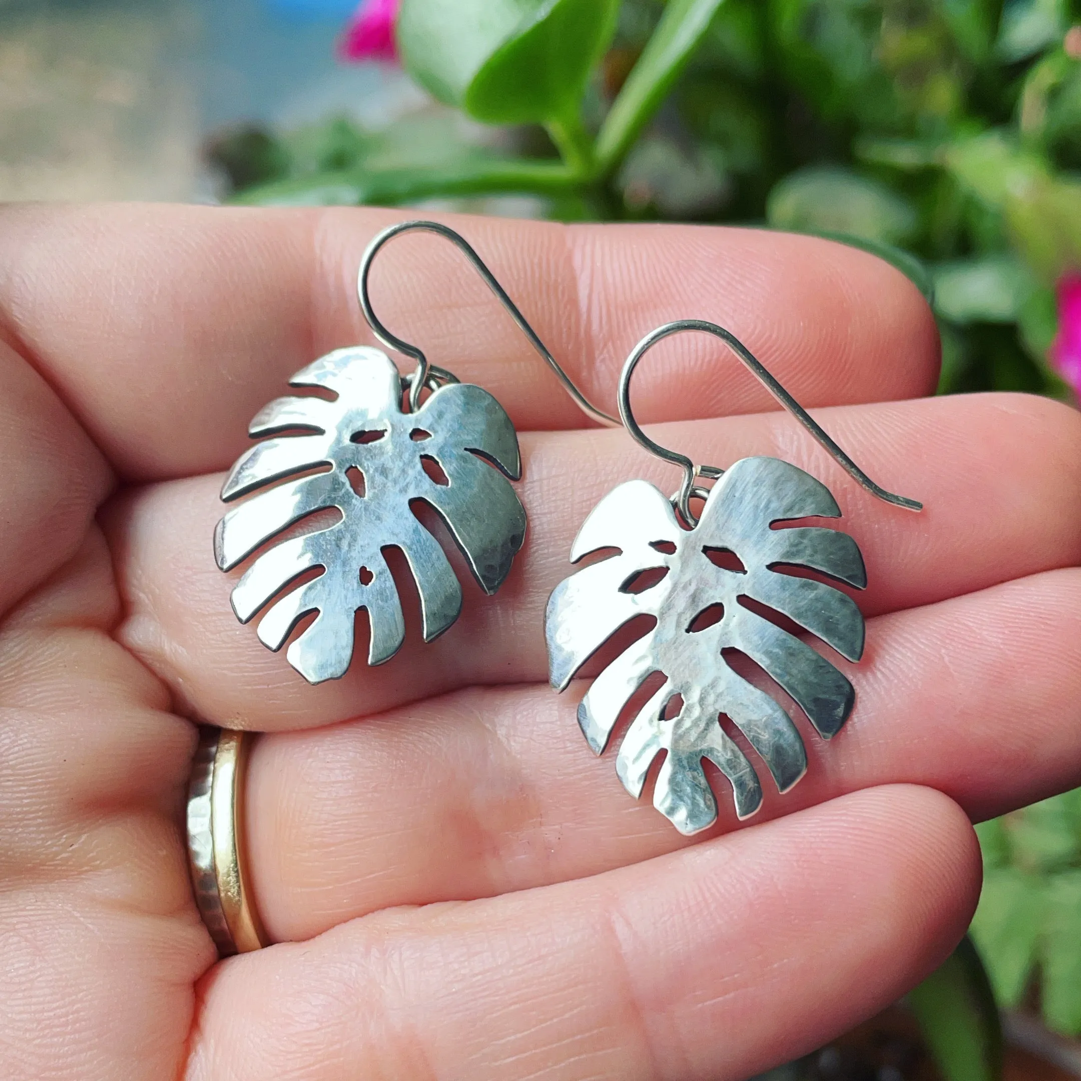 Sterling Silver Monstera Leaf Earrings