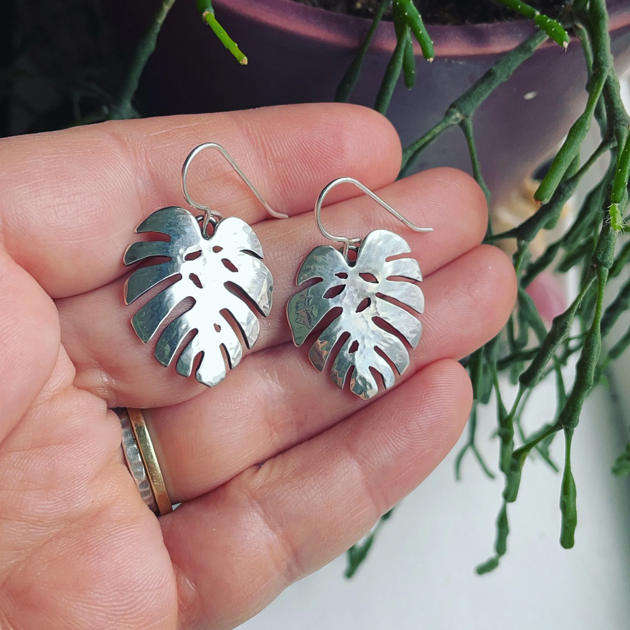 Sterling Silver Monstera Leaf Earrings