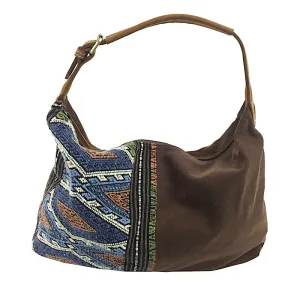 Stone Washed Brown Canvas & Hand Weave Hobo Bag