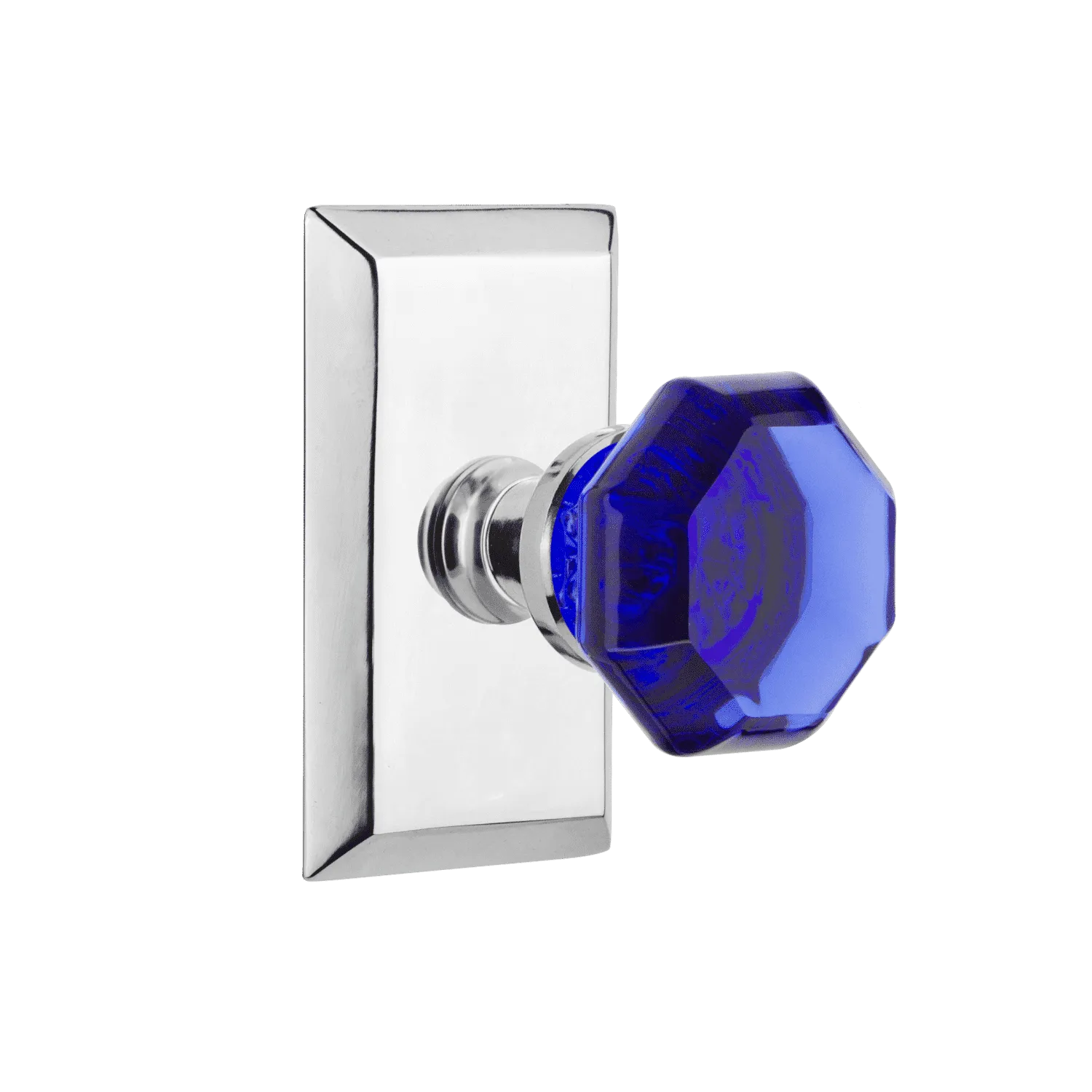 Studio Short Plate with Cobalt Waldorf Knob in Bright Chrome