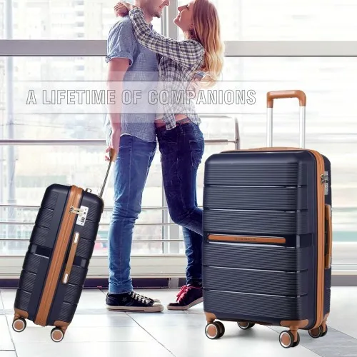 Stylish & Secure Travel with British Traveller 24 Inch Polypropylene Hard Shell Suitcase - Navy