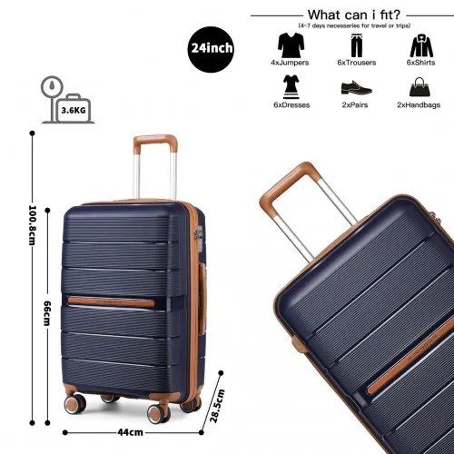 Stylish & Secure Travel with British Traveller 24 Inch Polypropylene Hard Shell Suitcase - Navy