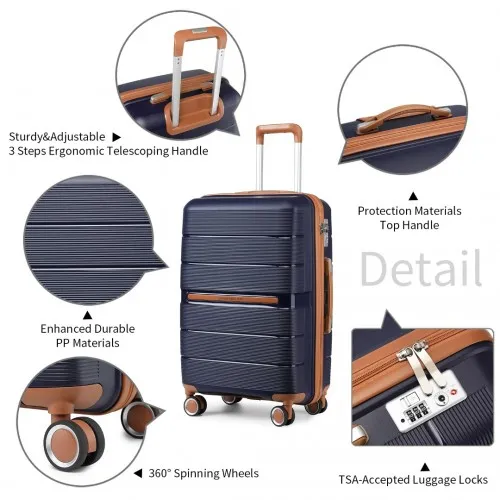 Stylish & Secure Travel with British Traveller 24 Inch Polypropylene Hard Shell Suitcase - Navy