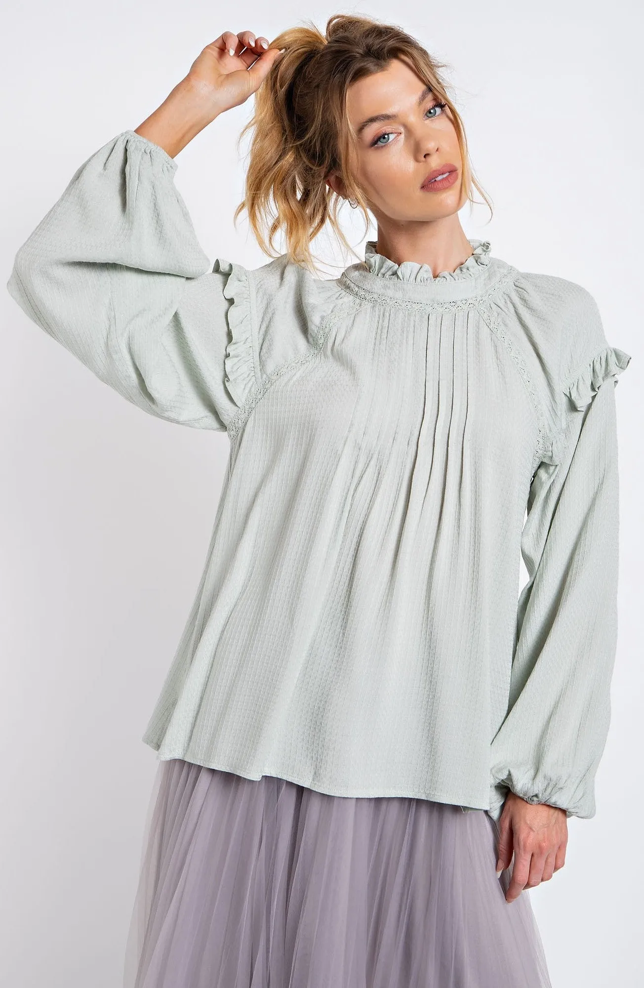 Textured Poly Crepe LS Top