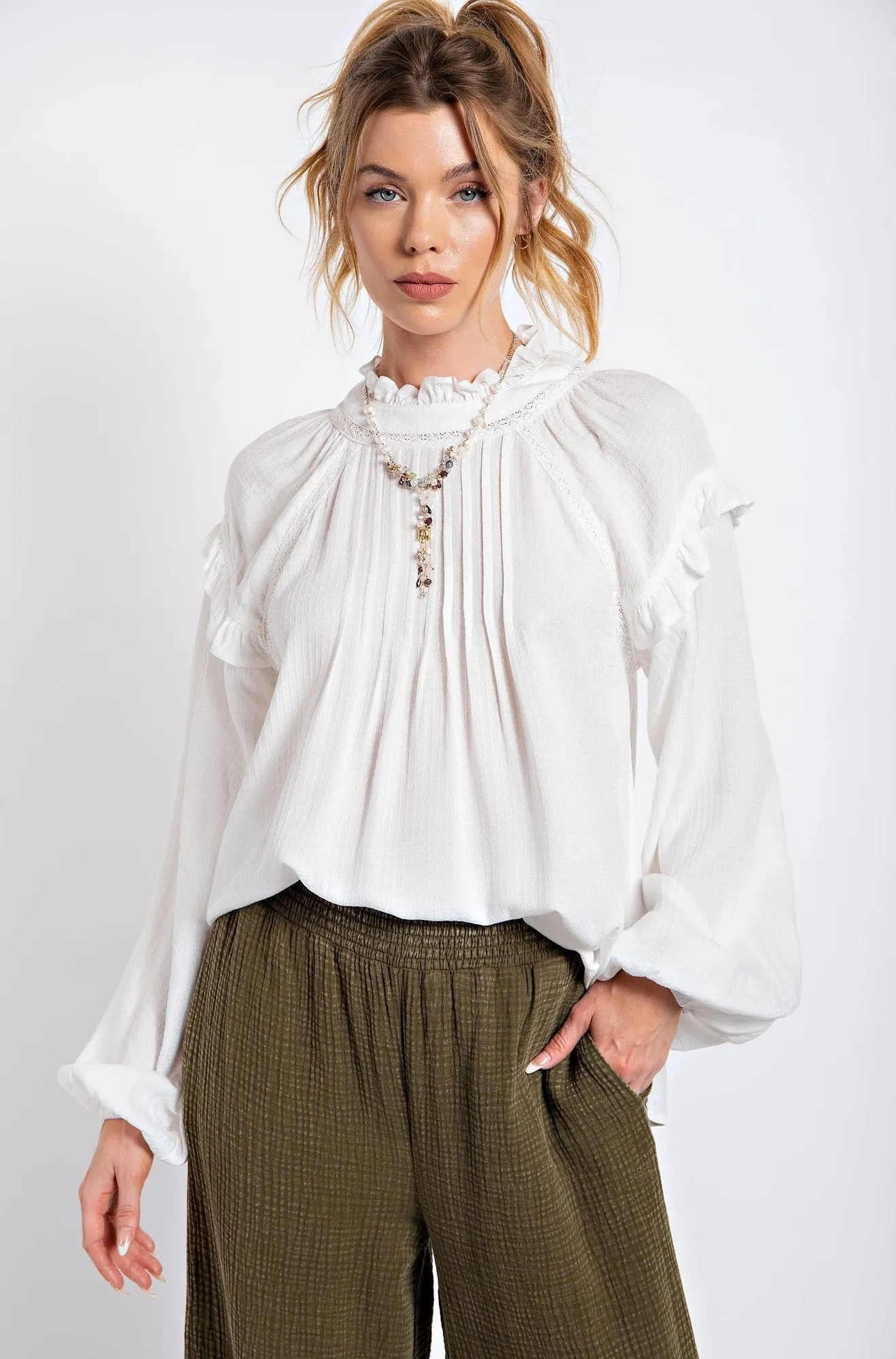 Textured Poly Crepe LS Top