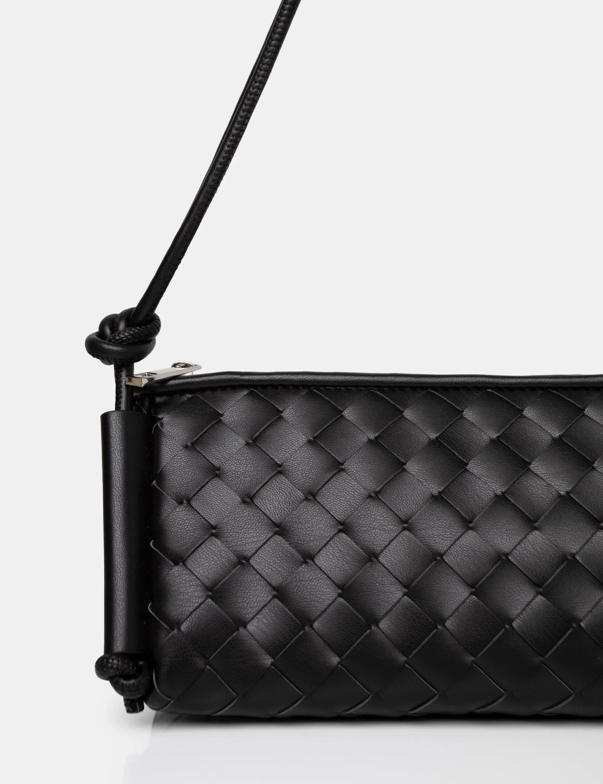 The Tate Black Woven Oblong Knotted Handle Shoulder Bag