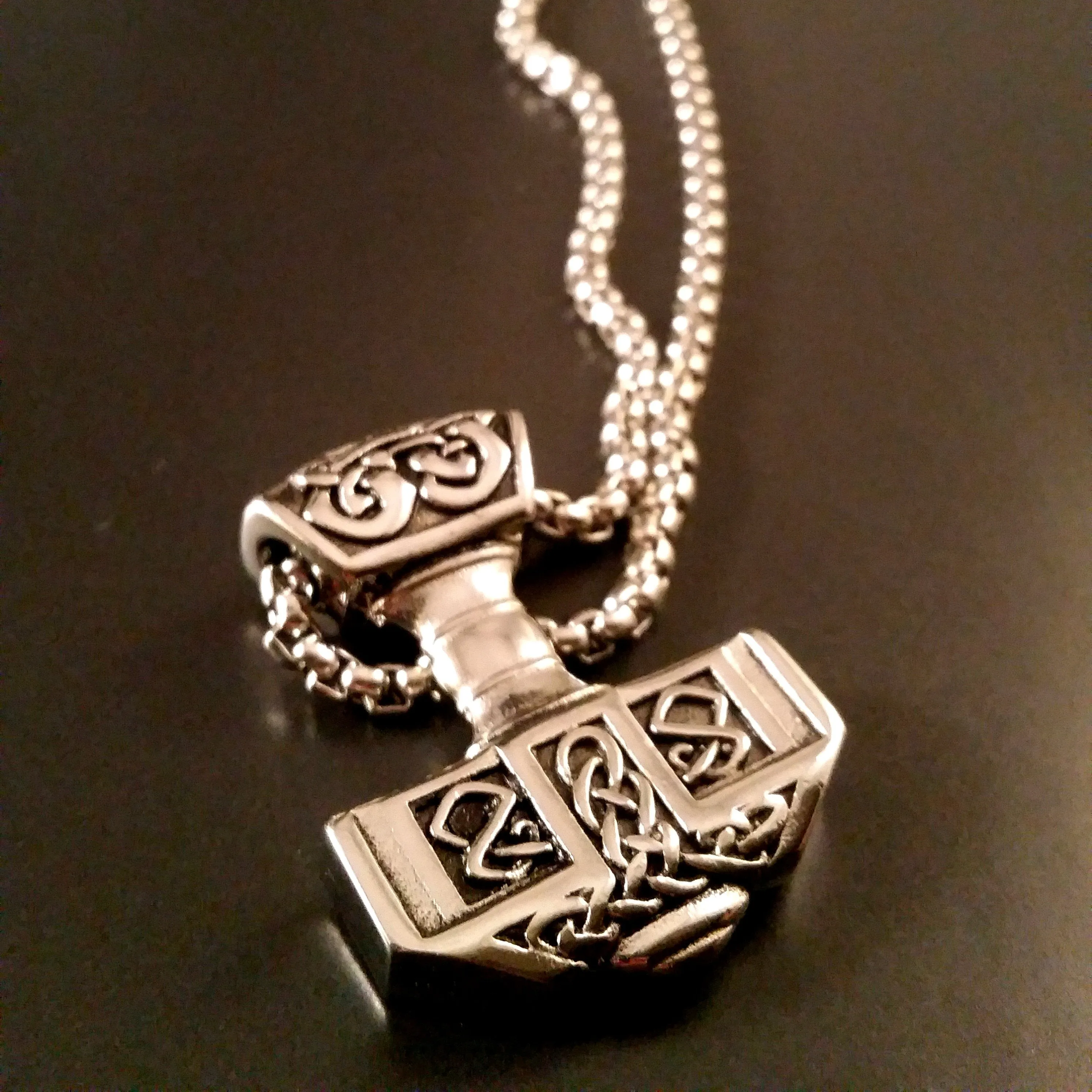 Thor's Hammer Necklace Silver Knot Work Norse Viking Style