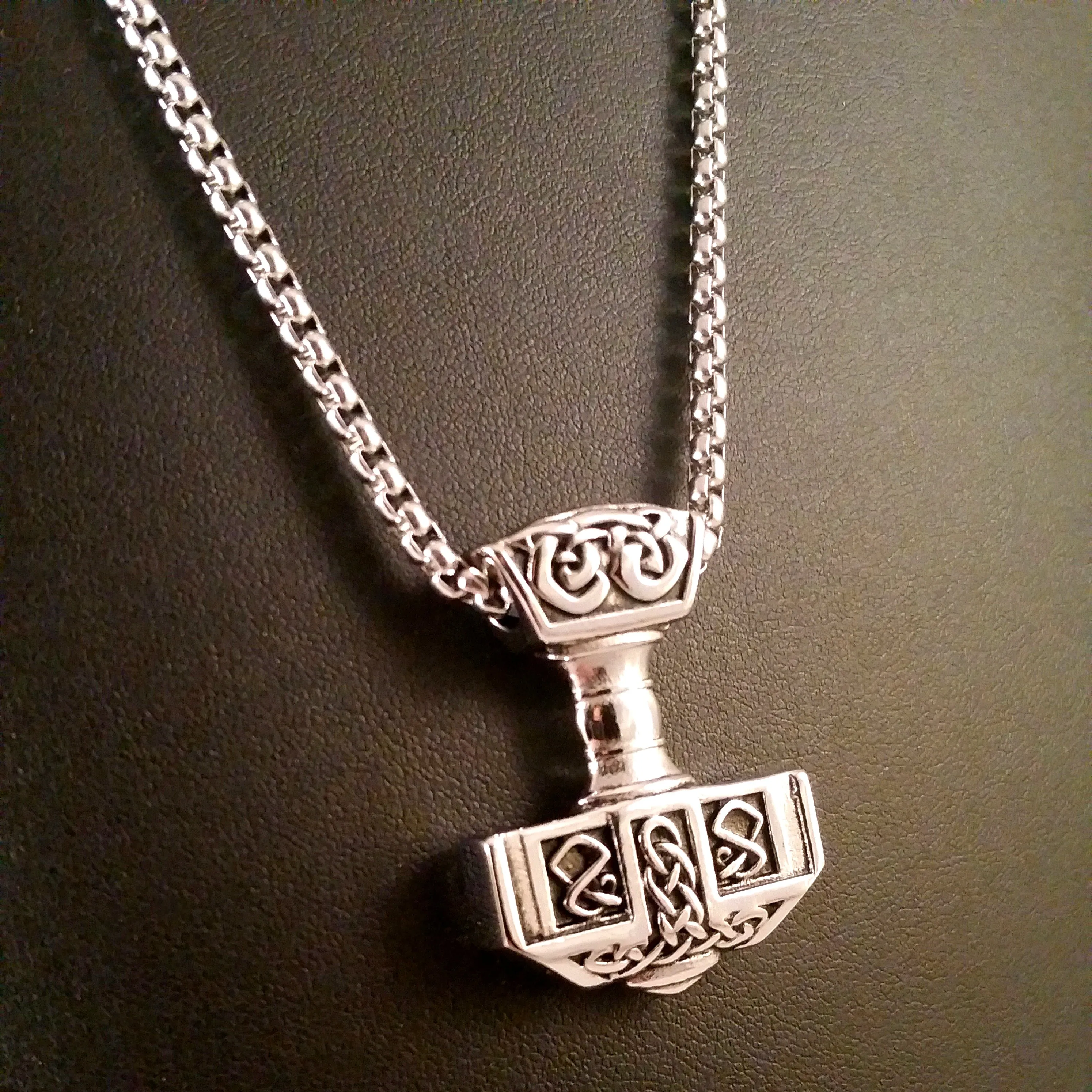 Thor's Hammer Necklace Silver Knot Work Norse Viking Style