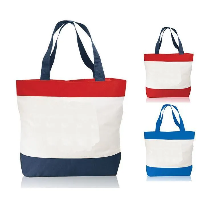 Tri-Color Deluxe Zipper Beach Tote Bags