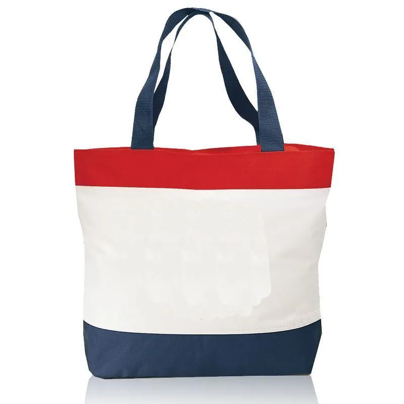 Tri-Color Deluxe Zipper Beach Tote Bags