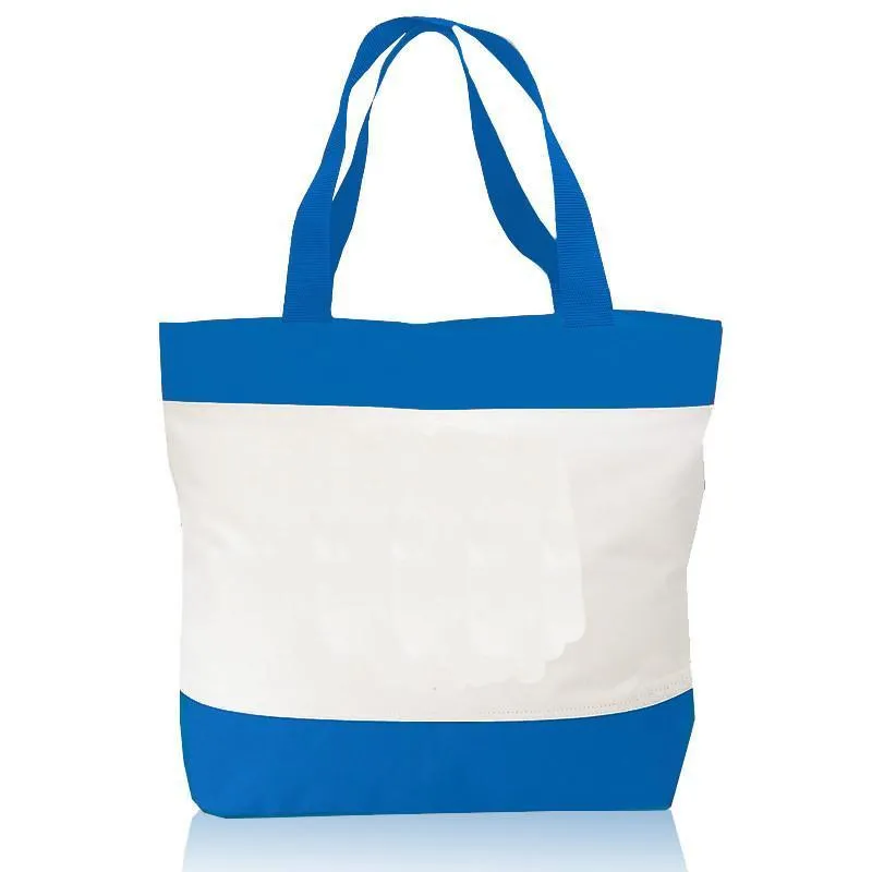 Tri-Color Deluxe Zipper Beach Tote Bags