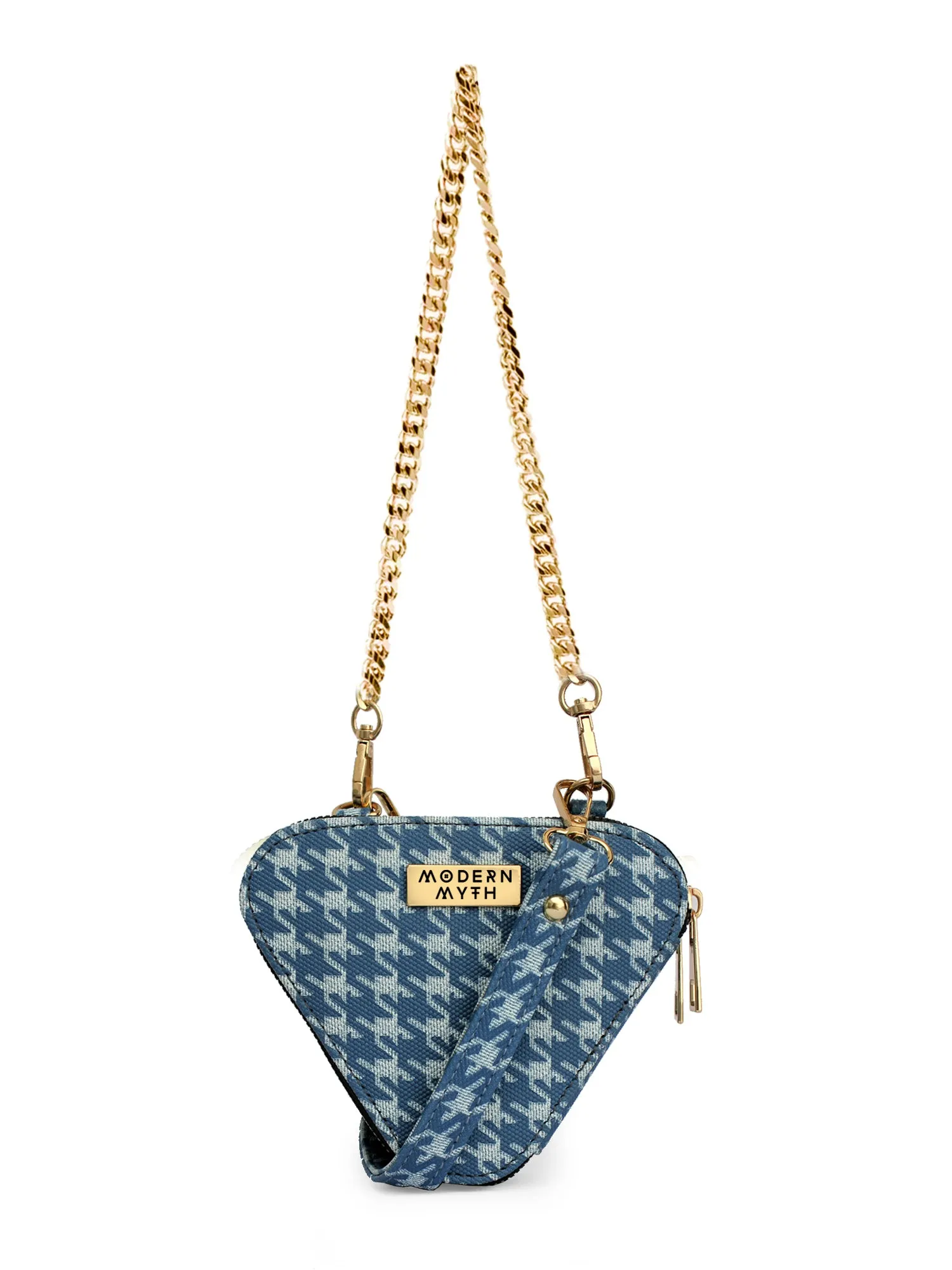 Trio Blue Houndstooth Mini Triangle Bag | Modern Myth