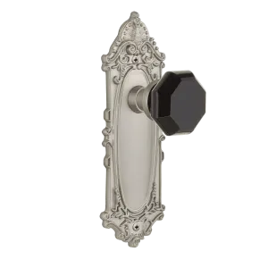 Victorian Long Plate with Black Waldorf Knob in Satin Nickel