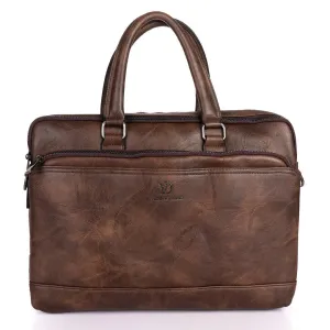 Videng King Men's Quality Leather Business Bag- Brown