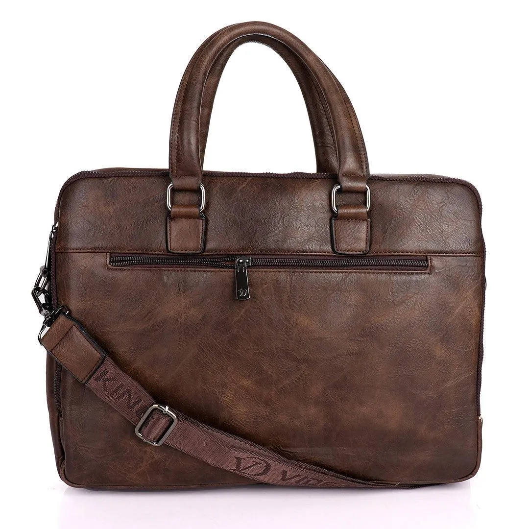 Videng King Men's Quality Leather Business Bag- Brown