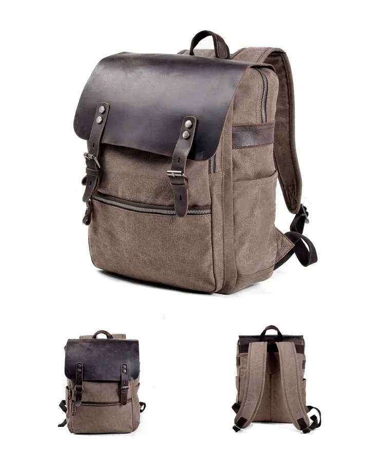 Vintage Cusual Traveling Leather Canvas Laptop Backpack 5073