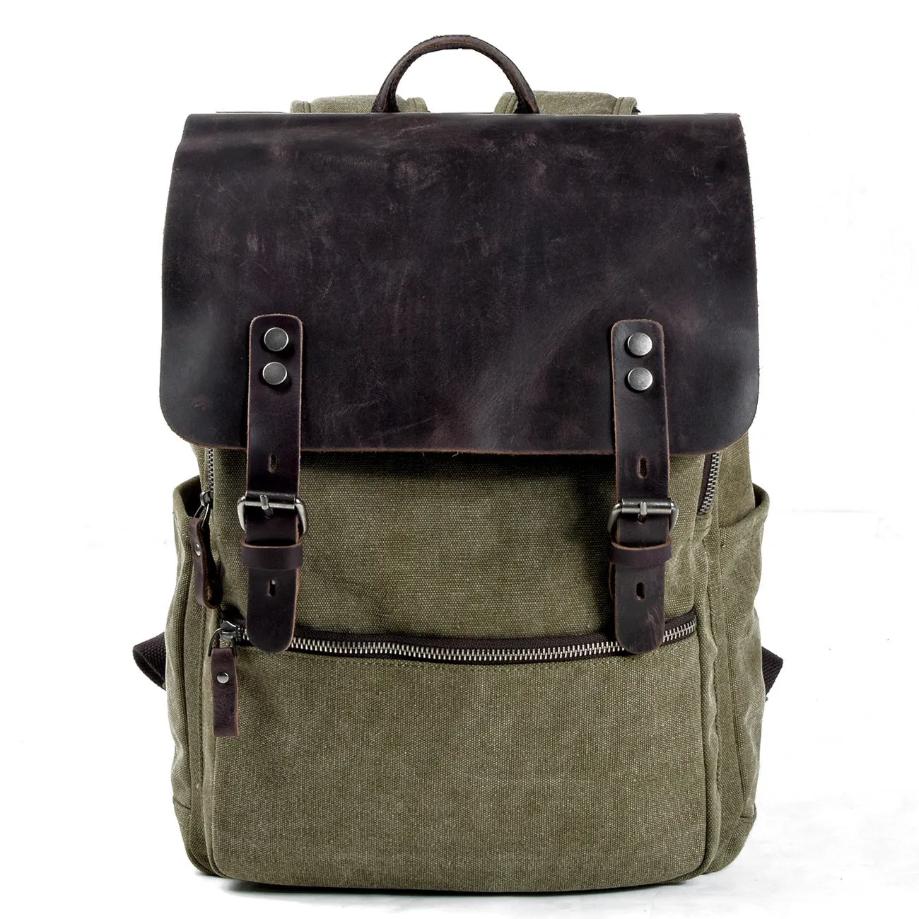 Vintage Cusual Traveling Leather Canvas Laptop Backpack 5073