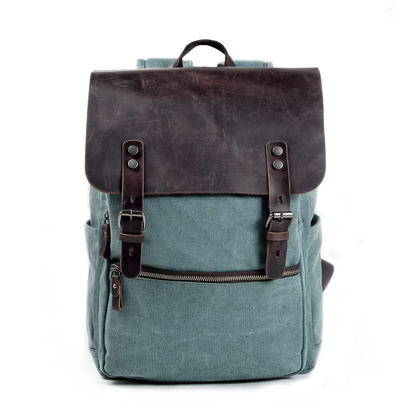 Vintage Cusual Traveling Leather Canvas Laptop Backpack 5073