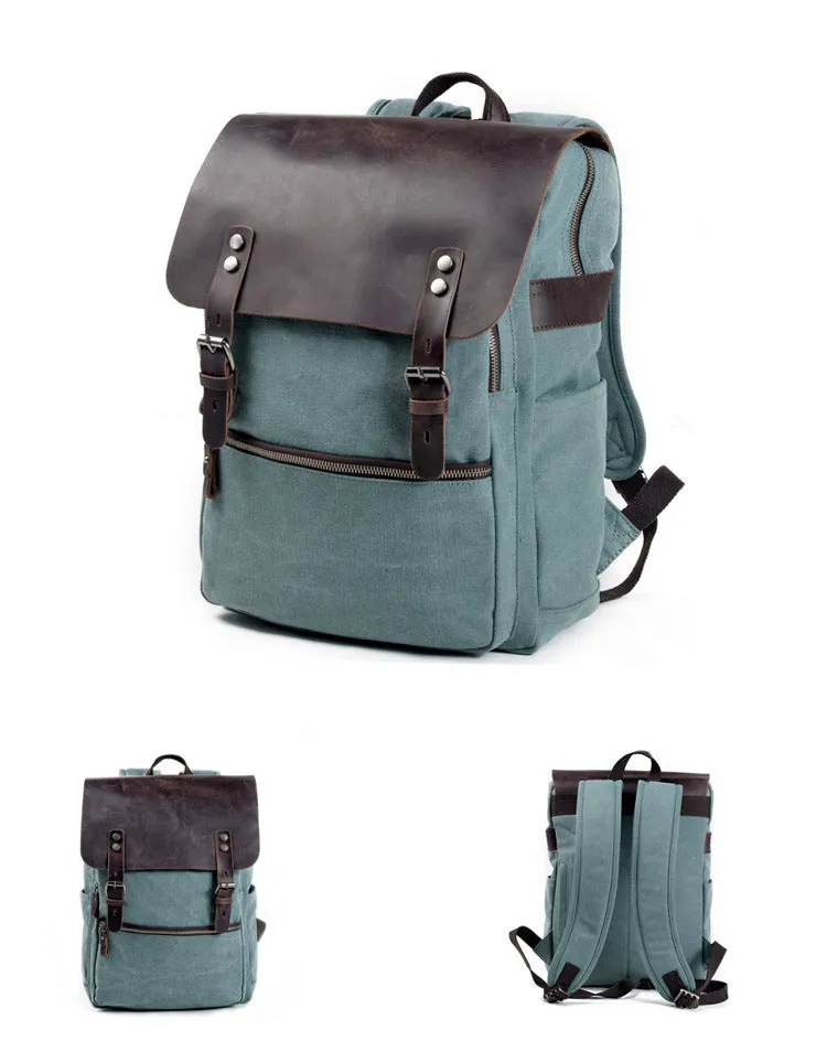 Vintage Cusual Traveling Leather Canvas Laptop Backpack 5073