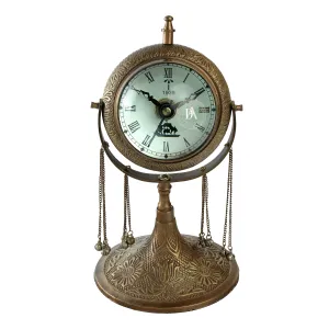 Vintage Look Brass Carving Table Clock with Ankle Bells |Brass Nautical Desk Clock & Shelf Clock