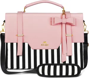 Vintage Striped Pink Bow Embellished Laptop Bag