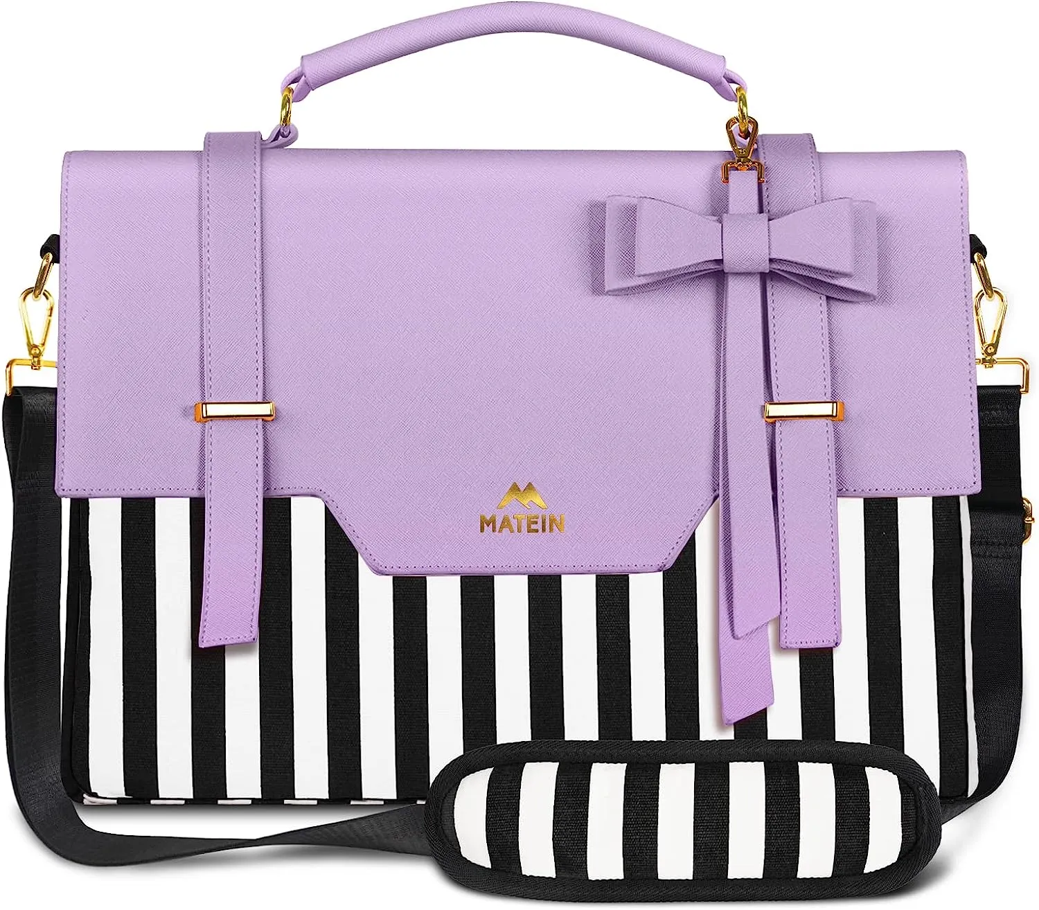 Vintage Striped Pink Bow Embellished Laptop Bag