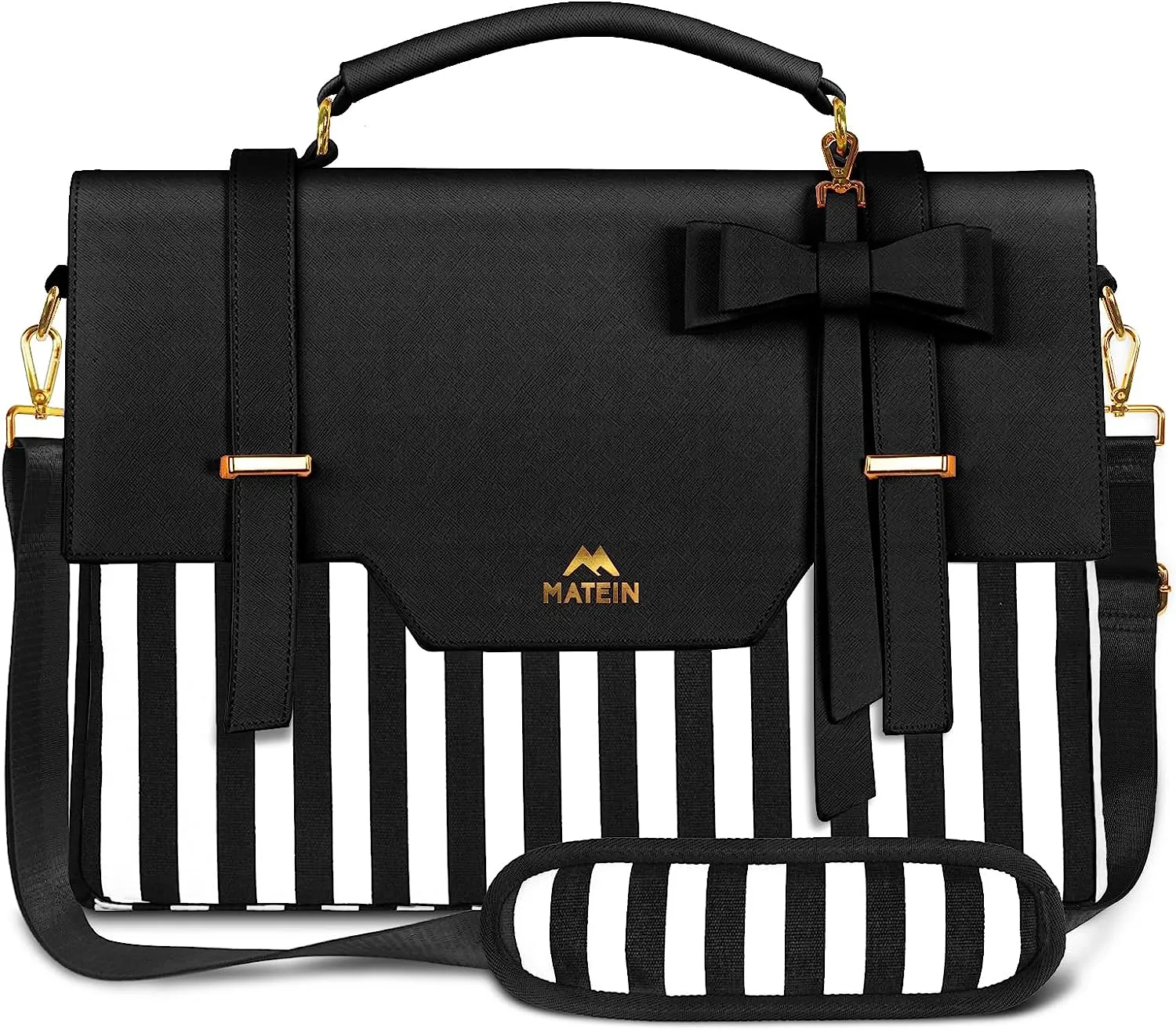 Vintage Striped Pink Bow Embellished Laptop Bag