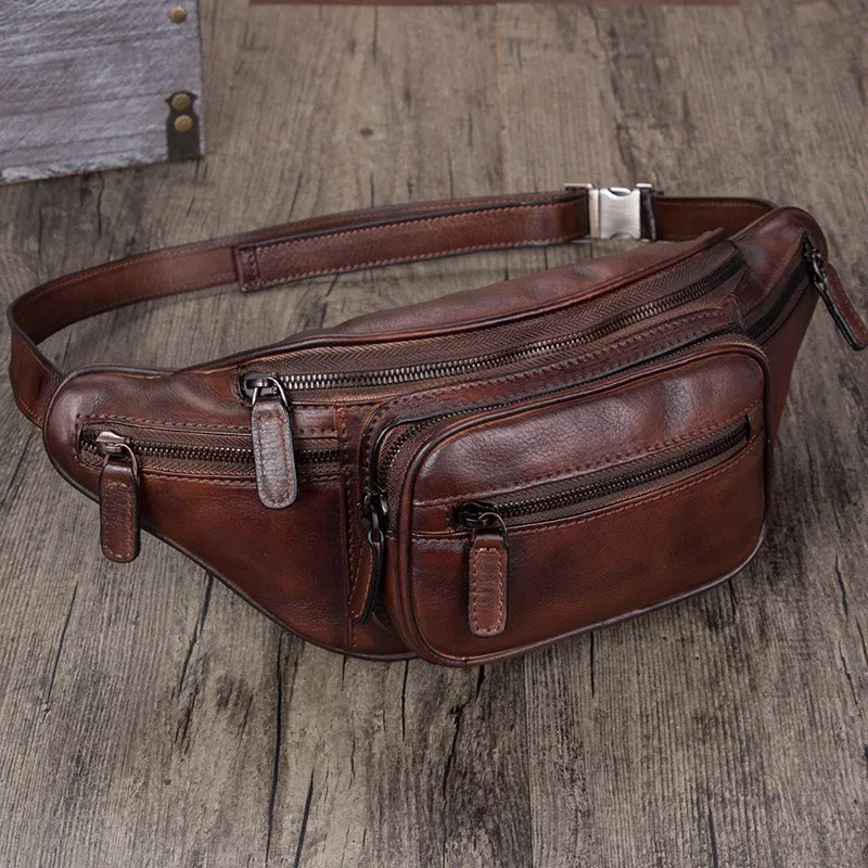 Vintage Womens Leather Waist Bag Chest Bag For Women