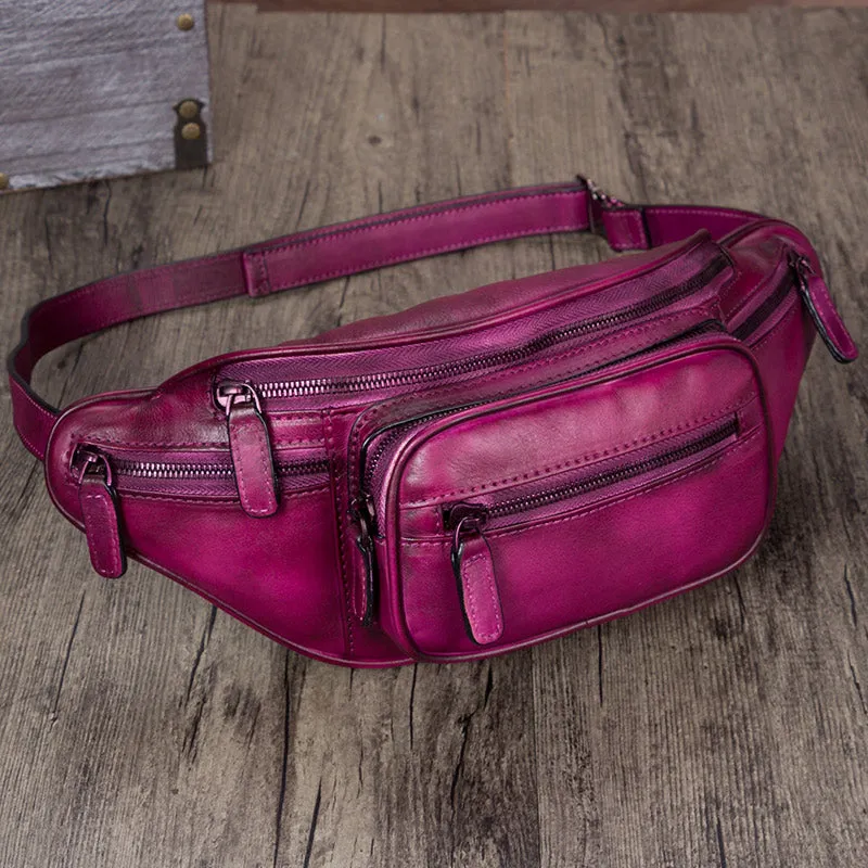 Vintage Womens Leather Waist Bag Chest Bag For Women