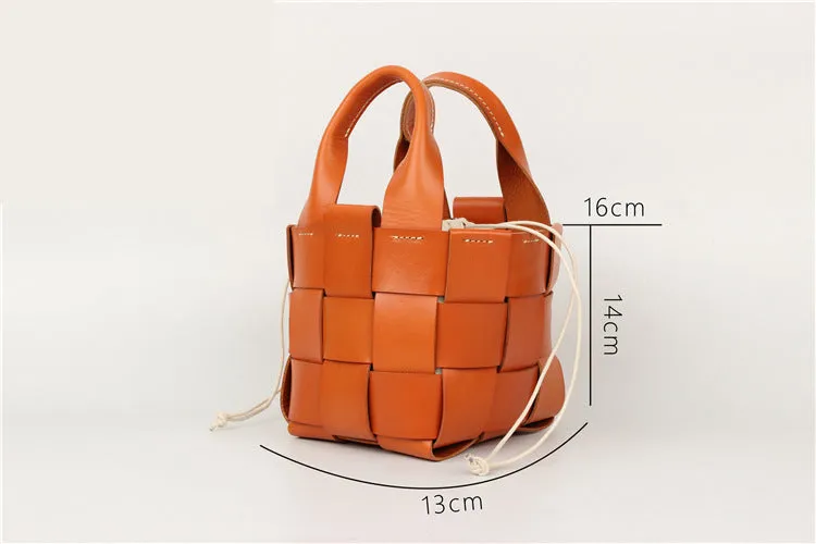 Vintage Womens Woven Leather Bucket Handbags Cross Shoulder Bag For Women