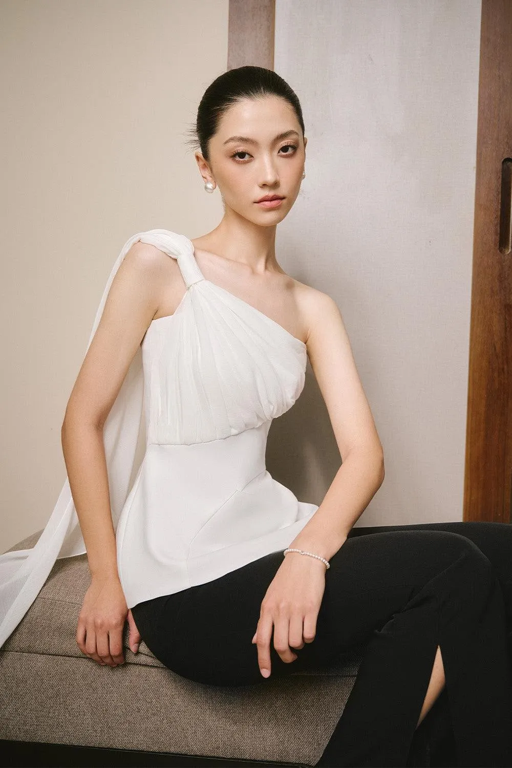 Virtus Peplum One Shoulder Cotton Spandex Top