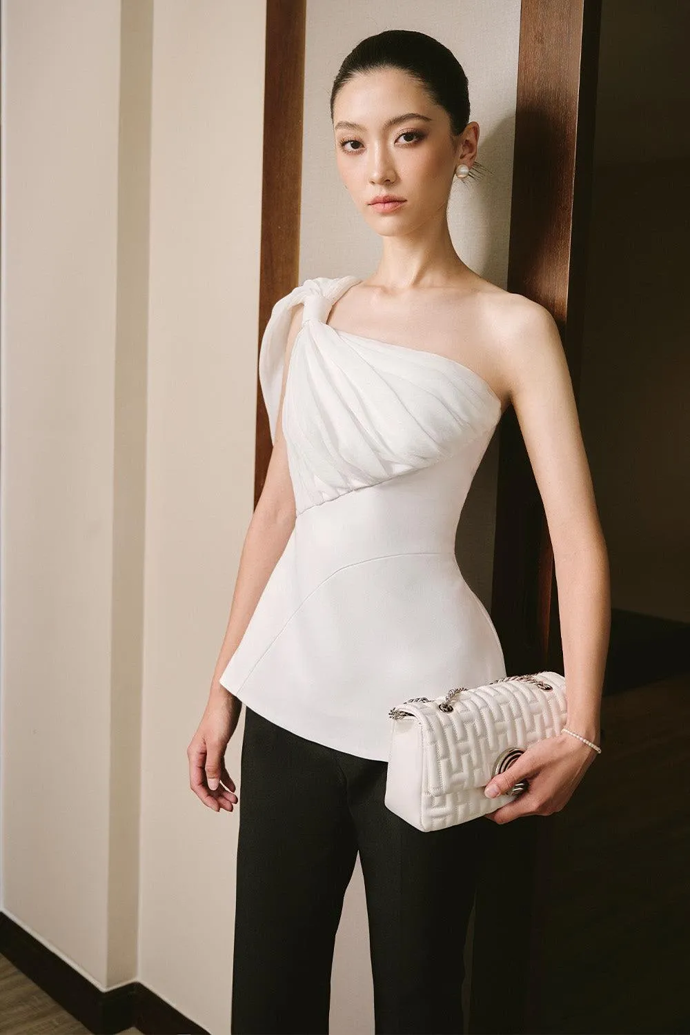 Virtus Peplum One Shoulder Cotton Spandex Top