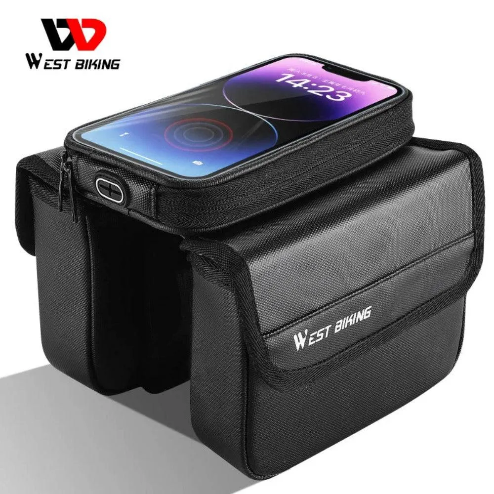 Waterproof Bicycle Front Frame Bag Double Pouch & 7.2 Inch Phone Touch Screen Bag Cycling Travel MTB Top Tube Bag