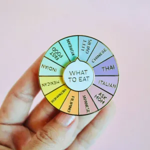 What To Eat Enamel Pin, Interactive Spinning Pin