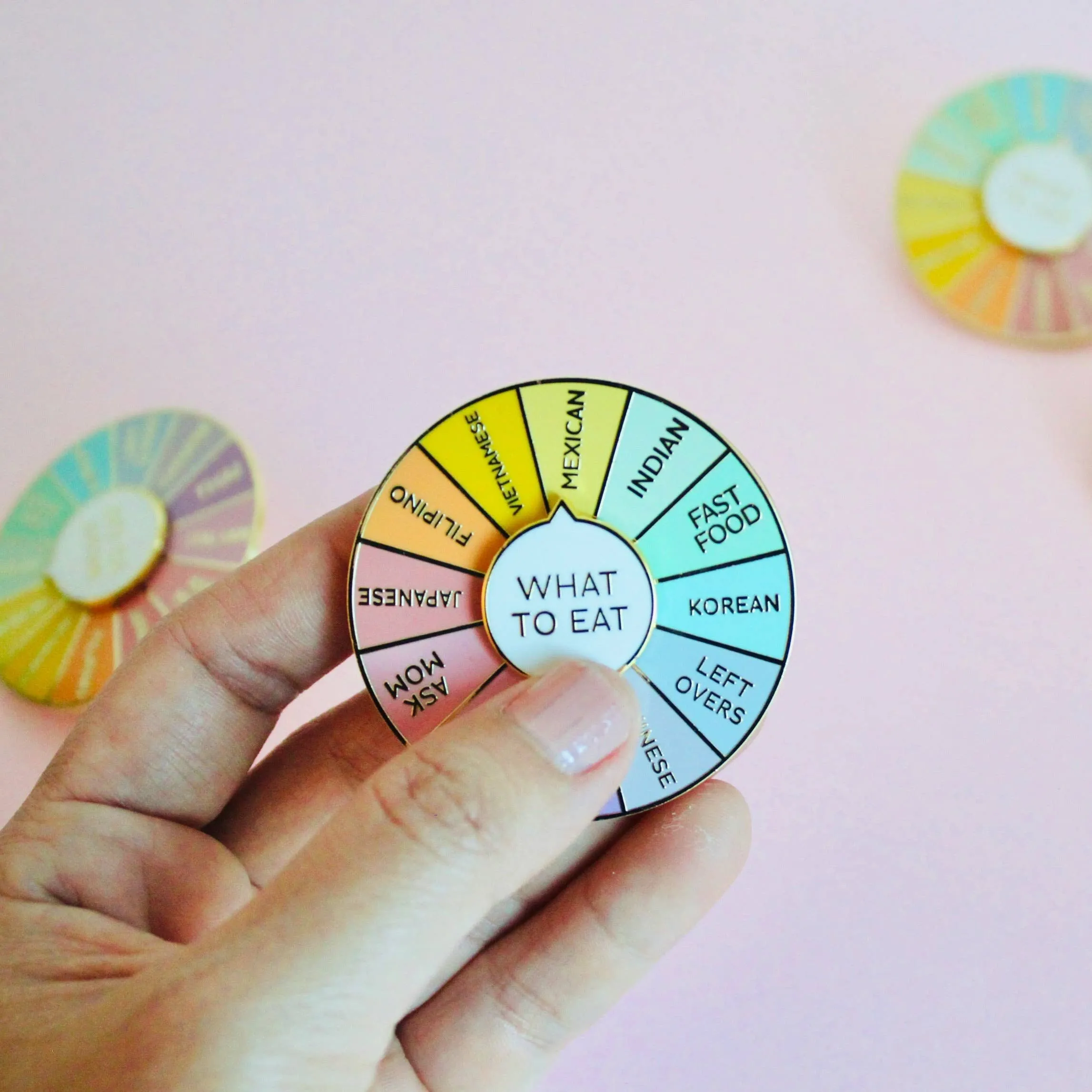 What To Eat Enamel Pin, Interactive Spinning Pin